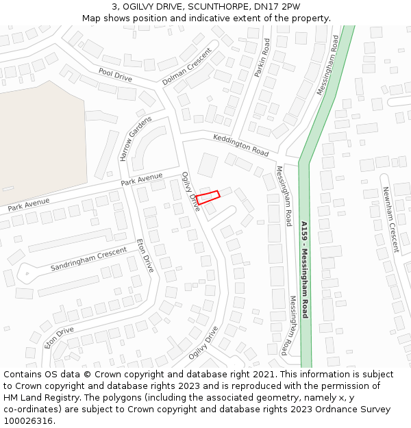 3, OGILVY DRIVE, SCUNTHORPE, DN17 2PW: Location map and indicative extent of plot