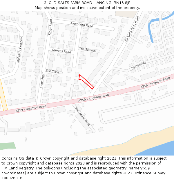 3, OLD SALTS FARM ROAD, LANCING, BN15 8JE: Location map and indicative extent of plot