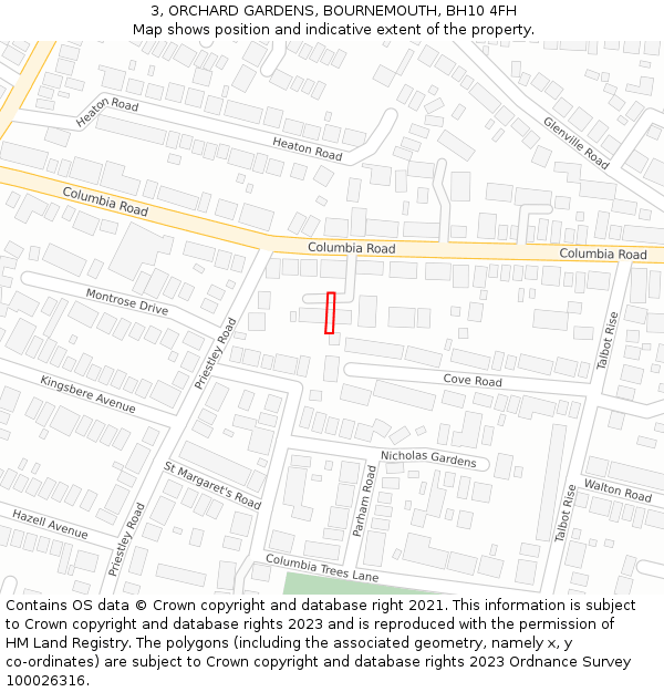 3, ORCHARD GARDENS, BOURNEMOUTH, BH10 4FH: Location map and indicative extent of plot