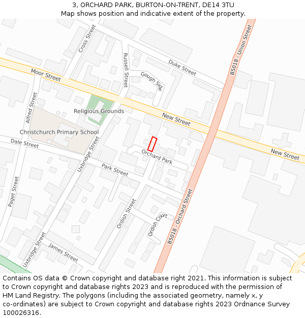 3, ORCHARD PARK, BURTON-ON-TRENT, DE14 3TU: Location map and indicative extent of plot