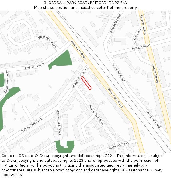 3, ORDSALL PARK ROAD, RETFORD, DN22 7NY: Location map and indicative extent of plot