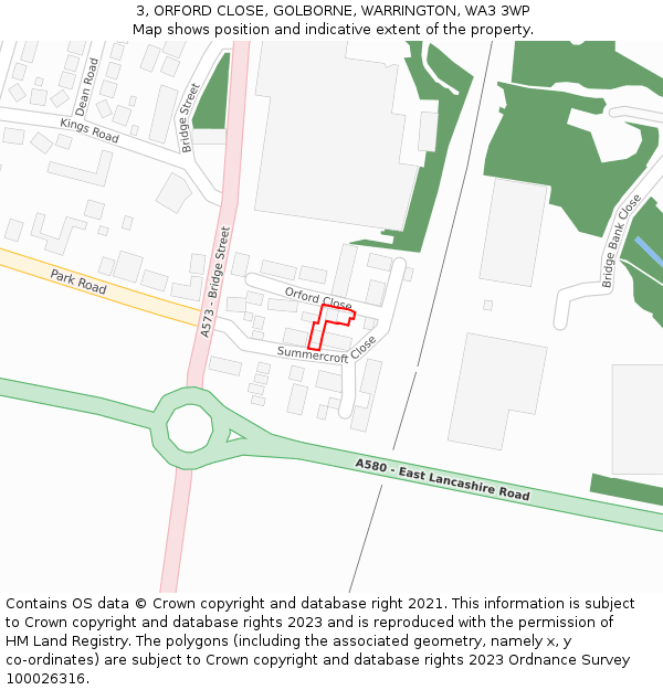 3, ORFORD CLOSE, GOLBORNE, WARRINGTON, WA3 3WP: Location map and indicative extent of plot