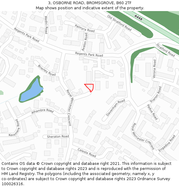 3, OSBORNE ROAD, BROMSGROVE, B60 2TF: Location map and indicative extent of plot