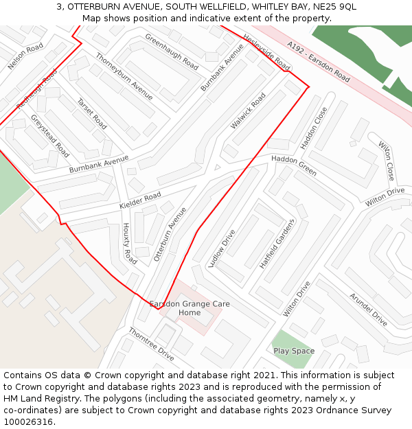 3, OTTERBURN AVENUE, SOUTH WELLFIELD, WHITLEY BAY, NE25 9QL: Location map and indicative extent of plot