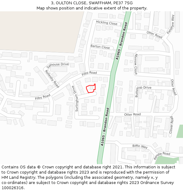 3, OULTON CLOSE, SWAFFHAM, PE37 7SG: Location map and indicative extent of plot