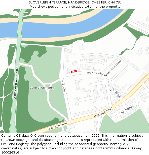 3, OVERLEIGH TERRACE, HANDBRIDGE, CHESTER, CH4 7JR: Location map and indicative extent of plot