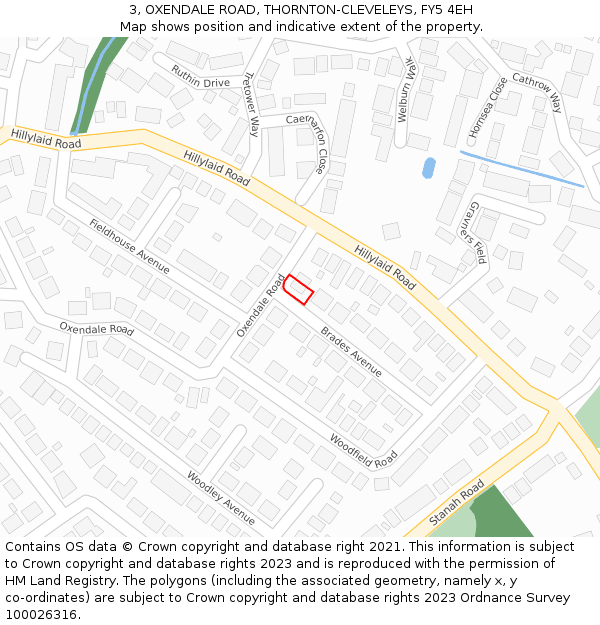 3, OXENDALE ROAD, THORNTON-CLEVELEYS, FY5 4EH: Location map and indicative extent of plot
