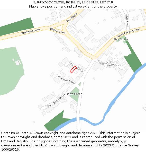 3, PADDOCK CLOSE, ROTHLEY, LEICESTER, LE7 7NP: Location map and indicative extent of plot
