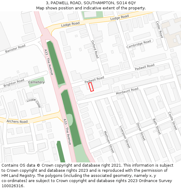 3, PADWELL ROAD, SOUTHAMPTON, SO14 6QY: Location map and indicative extent of plot