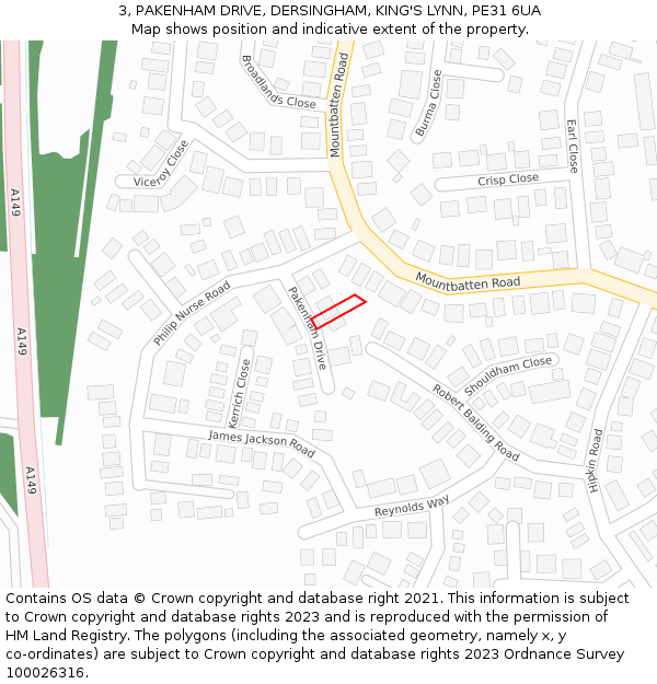 3, PAKENHAM DRIVE, DERSINGHAM, KING'S LYNN, PE31 6UA: Location map and indicative extent of plot