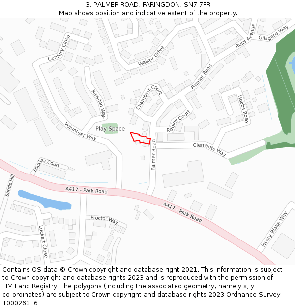 3, PALMER ROAD, FARINGDON, SN7 7FR: Location map and indicative extent of plot