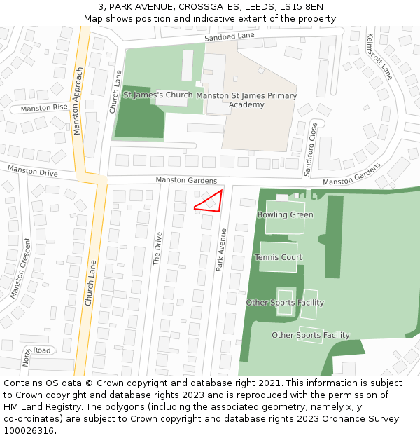 3, PARK AVENUE, CROSSGATES, LEEDS, LS15 8EN: Location map and indicative extent of plot