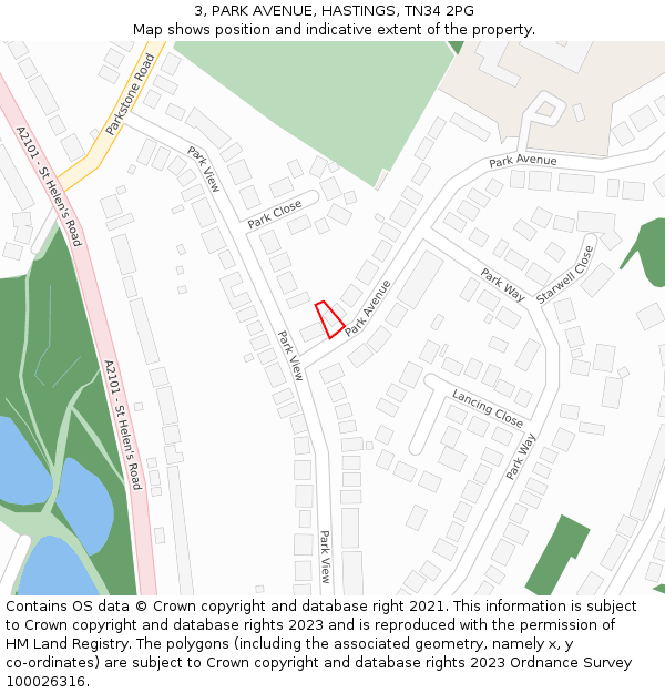 3, PARK AVENUE, HASTINGS, TN34 2PG: Location map and indicative extent of plot