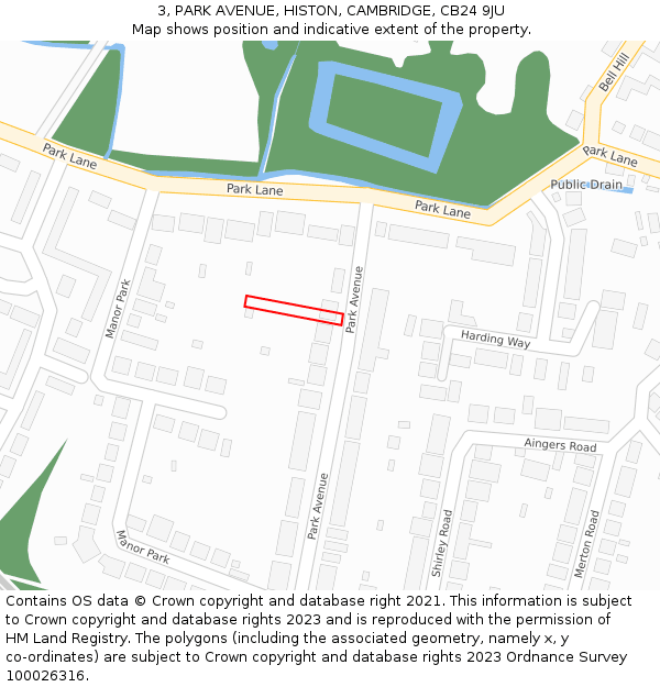 3, PARK AVENUE, HISTON, CAMBRIDGE, CB24 9JU: Location map and indicative extent of plot