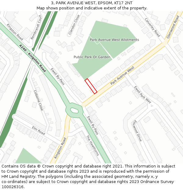3, PARK AVENUE WEST, EPSOM, KT17 2NT: Location map and indicative extent of plot