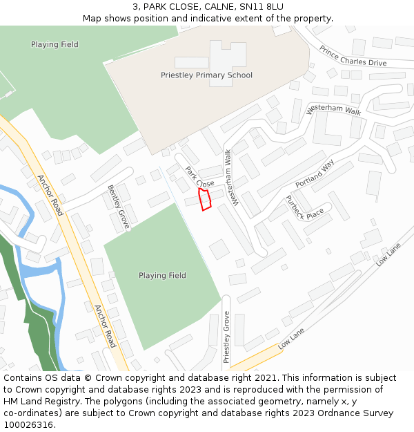 3, PARK CLOSE, CALNE, SN11 8LU: Location map and indicative extent of plot