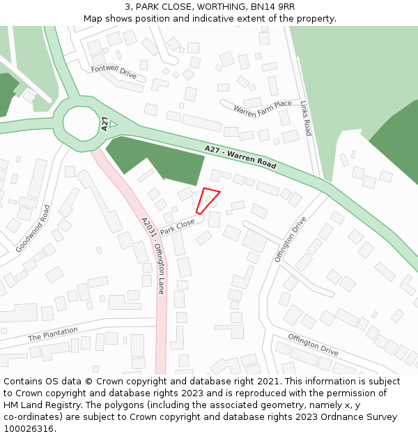 3, PARK CLOSE, WORTHING, BN14 9RR: Location map and indicative extent of plot