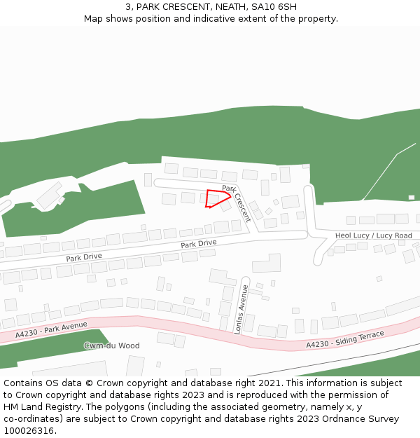 3, PARK CRESCENT, NEATH, SA10 6SH: Location map and indicative extent of plot