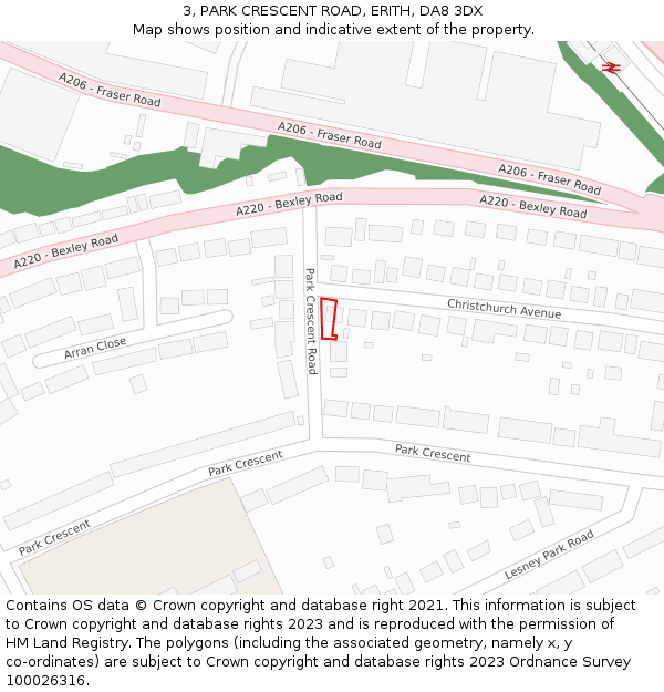 3, PARK CRESCENT ROAD, ERITH, DA8 3DX: Location map and indicative extent of plot