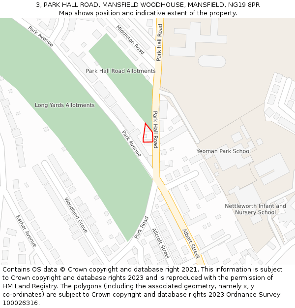 3, PARK HALL ROAD, MANSFIELD WOODHOUSE, MANSFIELD, NG19 8PR: Location map and indicative extent of plot