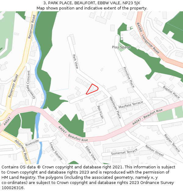 3, PARK PLACE, BEAUFORT, EBBW VALE, NP23 5JX: Location map and indicative extent of plot