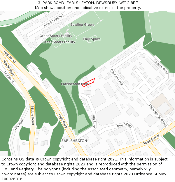 3, PARK ROAD, EARLSHEATON, DEWSBURY, WF12 8BE: Location map and indicative extent of plot