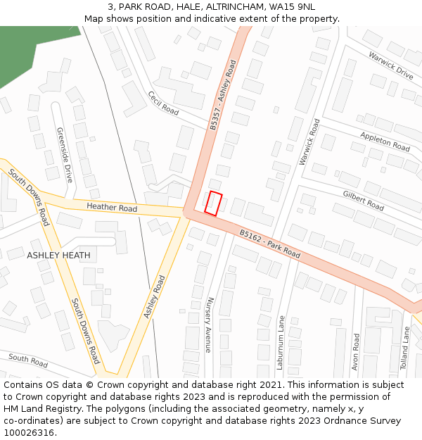 3, PARK ROAD, HALE, ALTRINCHAM, WA15 9NL: Location map and indicative extent of plot