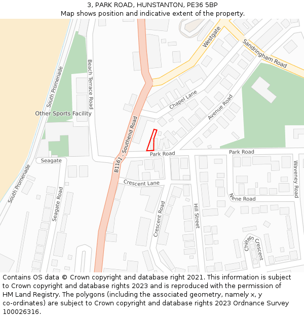 3, PARK ROAD, HUNSTANTON, PE36 5BP: Location map and indicative extent of plot