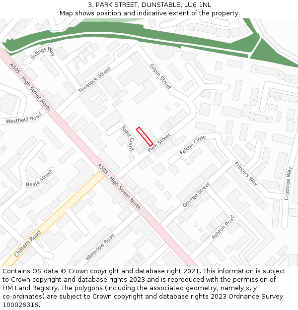 3, PARK STREET, DUNSTABLE, LU6 1NL: Location map and indicative extent of plot