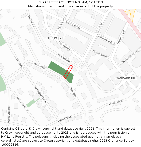 3, PARK TERRACE, NOTTINGHAM, NG1 5DN: Location map and indicative extent of plot