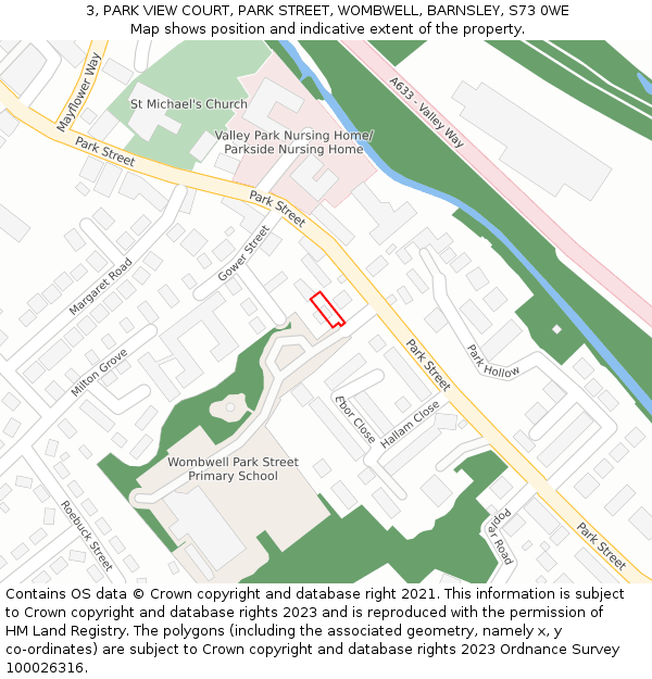 3, PARK VIEW COURT, PARK STREET, WOMBWELL, BARNSLEY, S73 0WE: Location map and indicative extent of plot