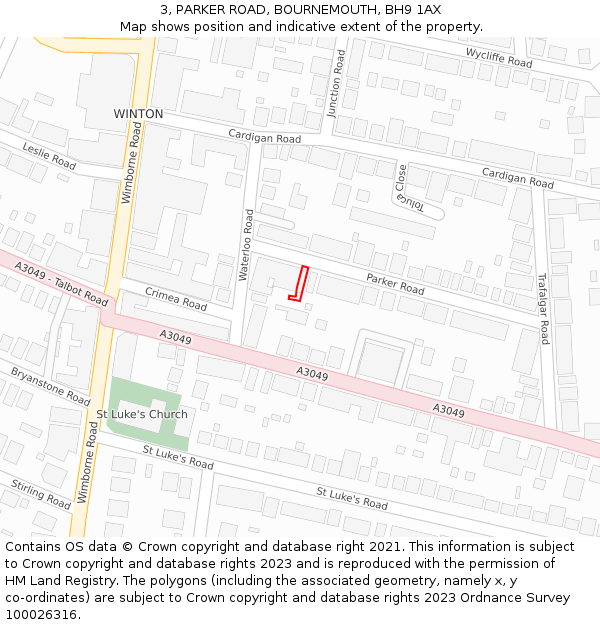 3, PARKER ROAD, BOURNEMOUTH, BH9 1AX: Location map and indicative extent of plot