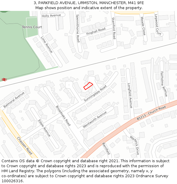 3, PARKFIELD AVENUE, URMSTON, MANCHESTER, M41 9FE: Location map and indicative extent of plot
