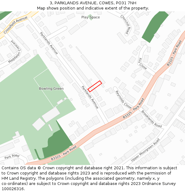 3, PARKLANDS AVENUE, COWES, PO31 7NH: Location map and indicative extent of plot