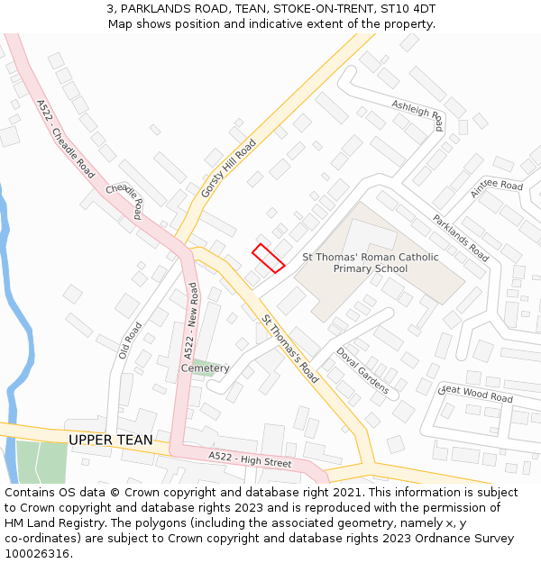 3, PARKLANDS ROAD, TEAN, STOKE-ON-TRENT, ST10 4DT: Location map and indicative extent of plot