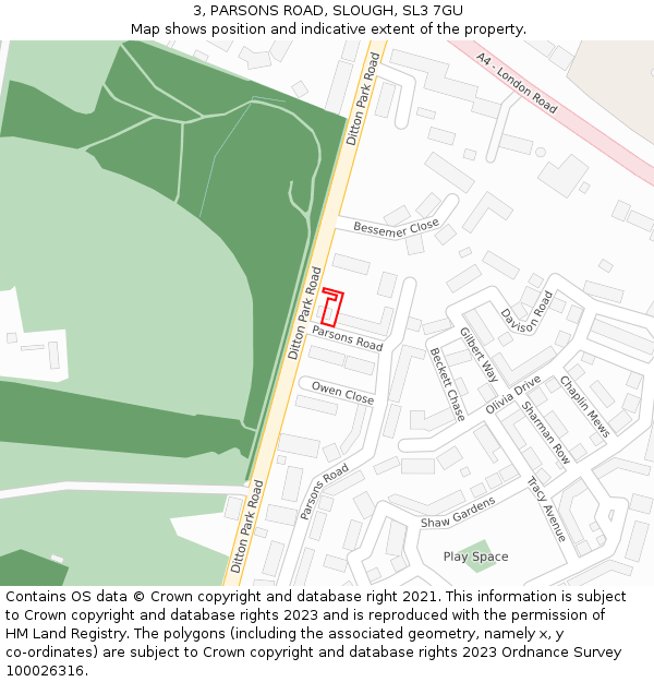 3, PARSONS ROAD, SLOUGH, SL3 7GU: Location map and indicative extent of plot