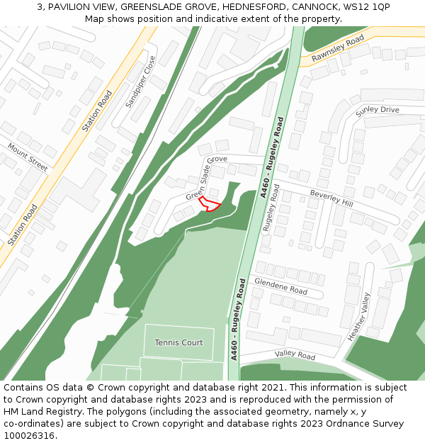 3, PAVILION VIEW, GREENSLADE GROVE, HEDNESFORD, CANNOCK, WS12 1QP: Location map and indicative extent of plot