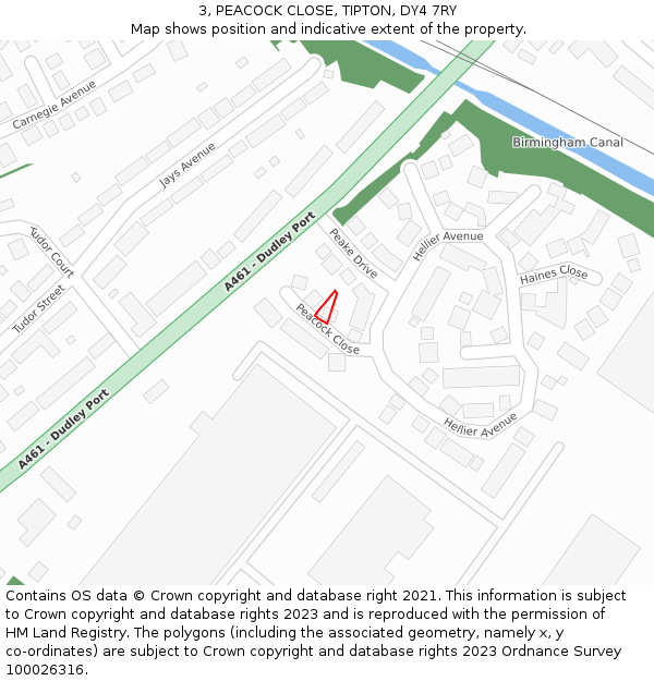 3, PEACOCK CLOSE, TIPTON, DY4 7RY: Location map and indicative extent of plot