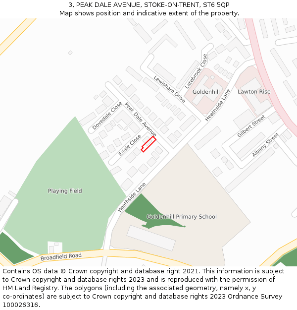 3, PEAK DALE AVENUE, STOKE-ON-TRENT, ST6 5QP: Location map and indicative extent of plot