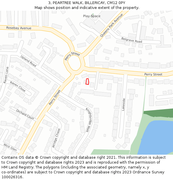 3, PEARTREE WALK, BILLERICAY, CM12 0PY: Location map and indicative extent of plot