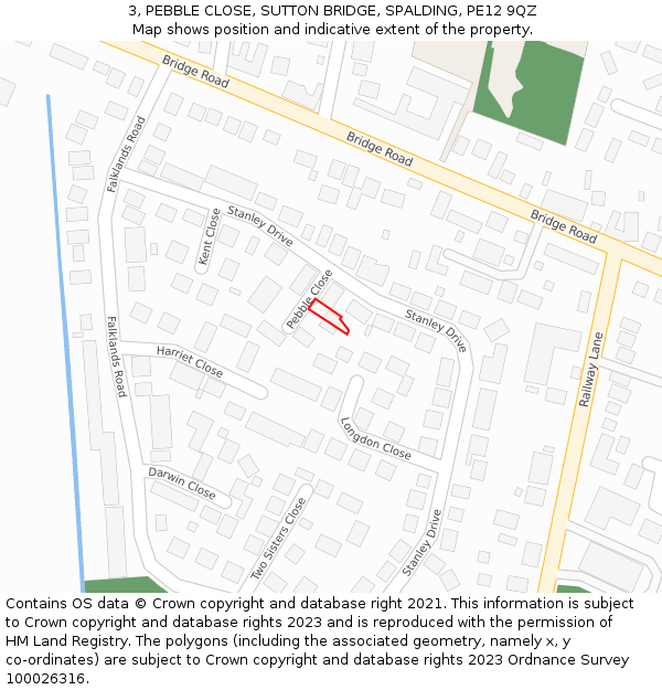 3, PEBBLE CLOSE, SUTTON BRIDGE, SPALDING, PE12 9QZ: Location map and indicative extent of plot