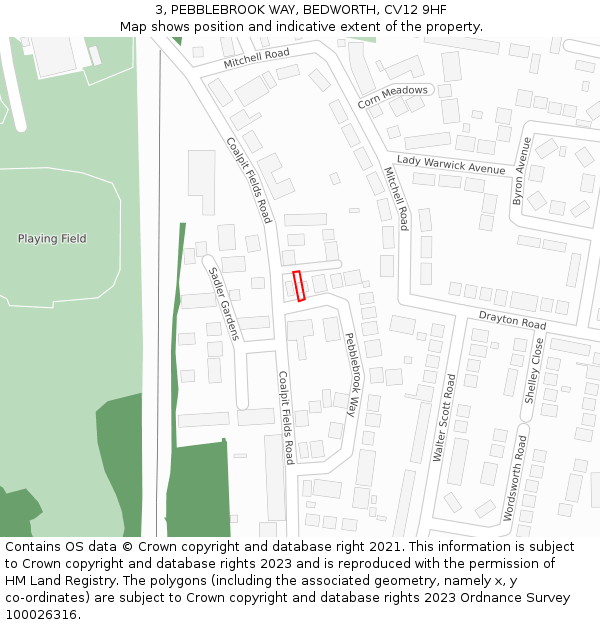 3, PEBBLEBROOK WAY, BEDWORTH, CV12 9HF: Location map and indicative extent of plot