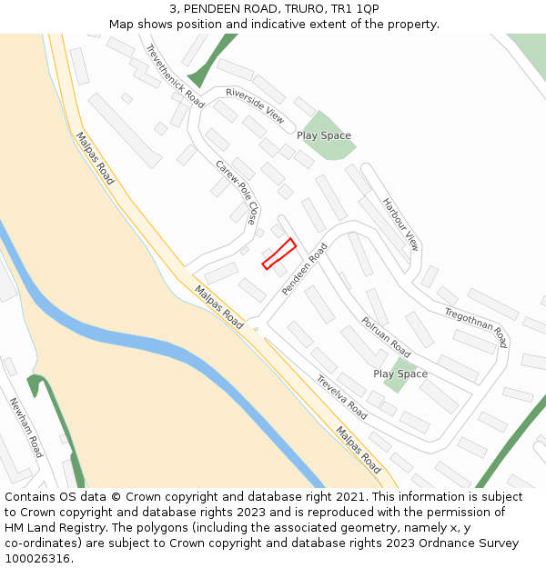 3, PENDEEN ROAD, TRURO, TR1 1QP: Location map and indicative extent of plot