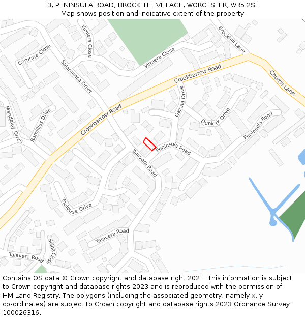 3, PENINSULA ROAD, BROCKHILL VILLAGE, WORCESTER, WR5 2SE: Location map and indicative extent of plot