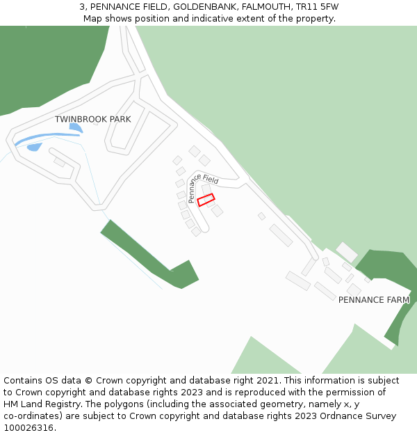 3, PENNANCE FIELD, GOLDENBANK, FALMOUTH, TR11 5FW: Location map and indicative extent of plot