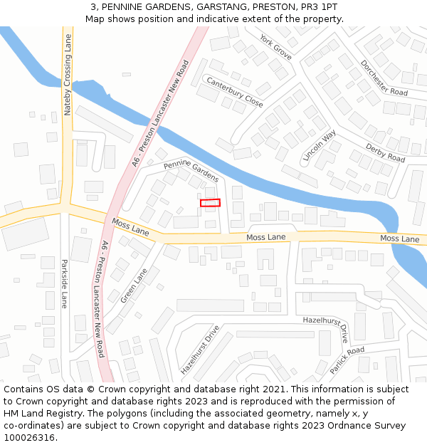 3, PENNINE GARDENS, GARSTANG, PRESTON, PR3 1PT: Location map and indicative extent of plot