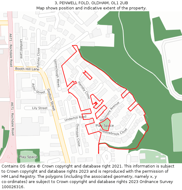 3, PENWELL FOLD, OLDHAM, OL1 2UB: Location map and indicative extent of plot