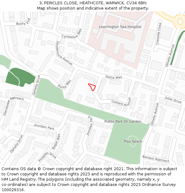 3, PERICLES CLOSE, HEATHCOTE, WARWICK, CV34 6BN: Location map and indicative extent of plot