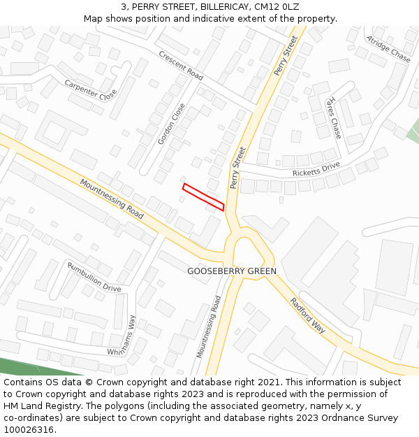 3, PERRY STREET, BILLERICAY, CM12 0LZ: Location map and indicative extent of plot