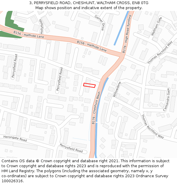 3, PERRYSFIELD ROAD, CHESHUNT, WALTHAM CROSS, EN8 0TG: Location map and indicative extent of plot